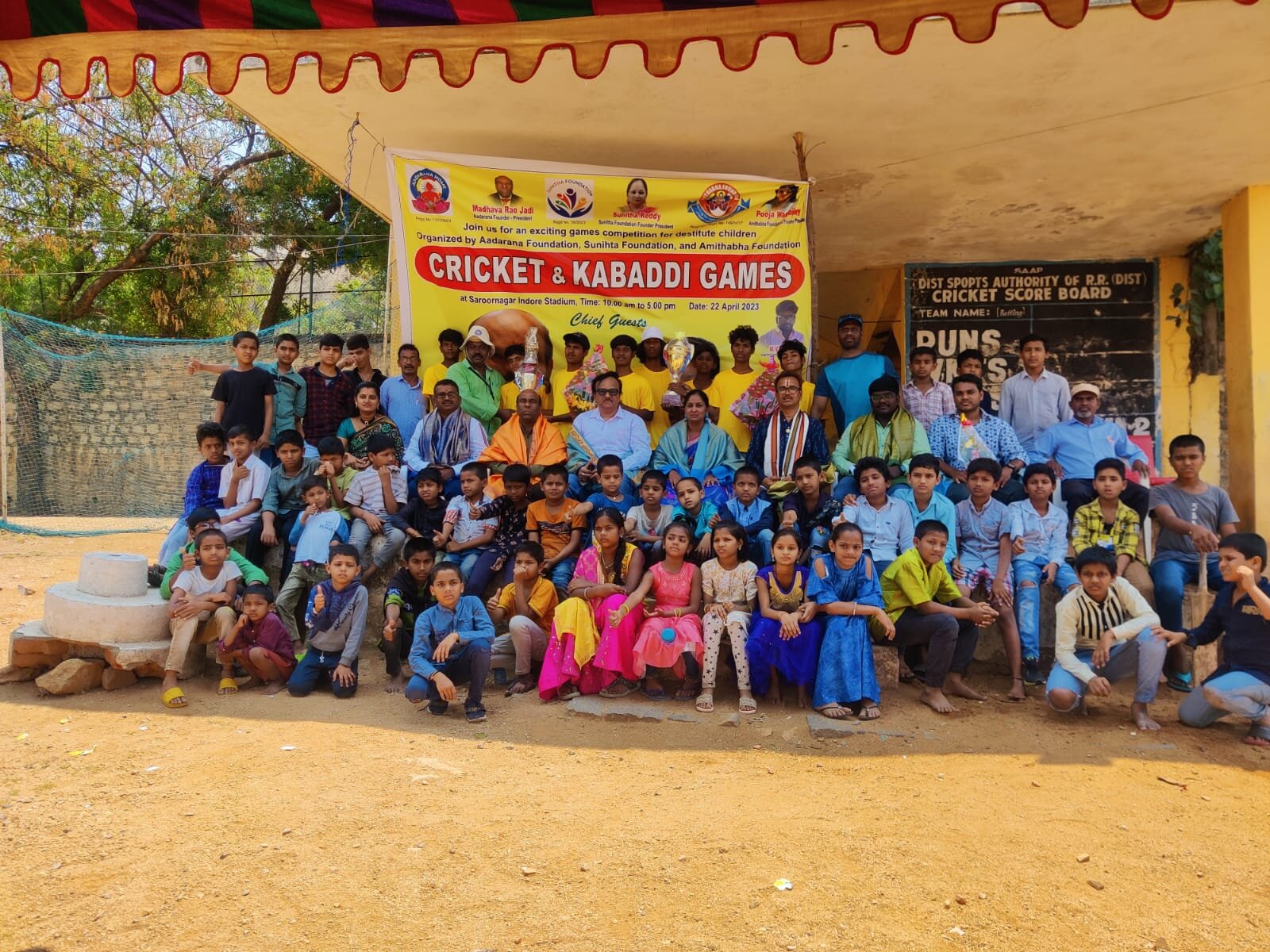 Large group photo at the games competition for children