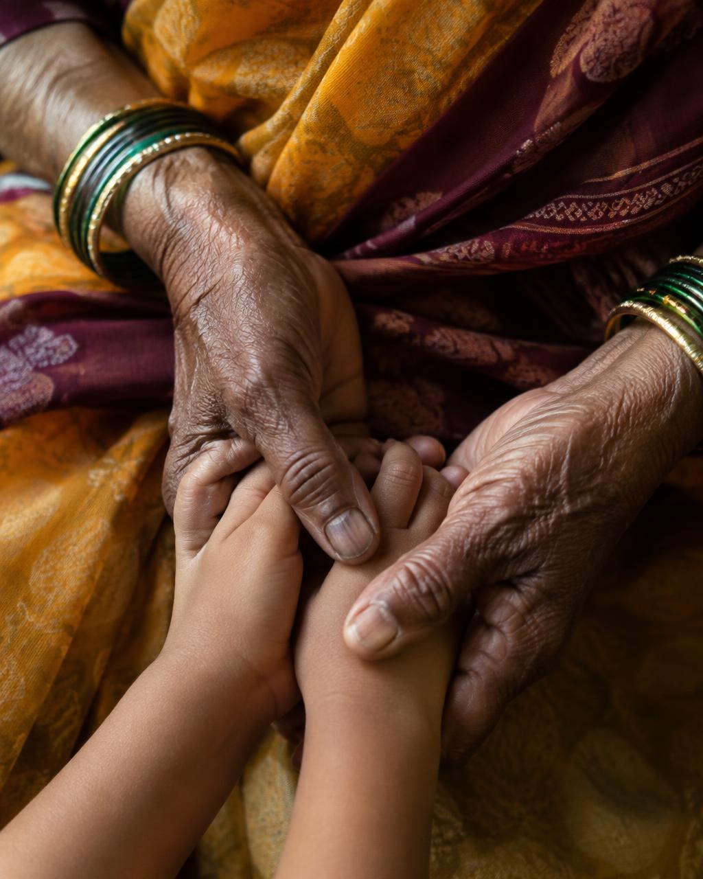 Illustrative image: an elder holding a child's hands
