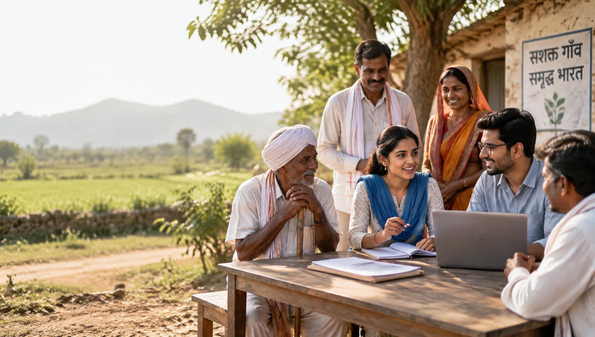 Illustrative image: professionals and village representatives in discussion
