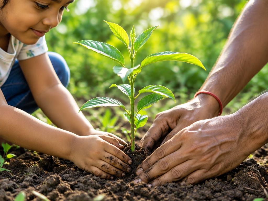 Illustrative image: hands planting a sapling